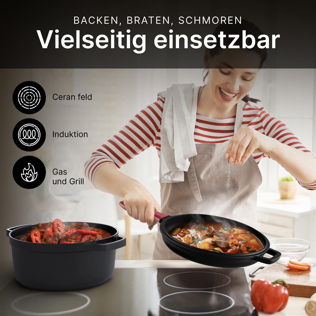 Oakfire Casserole emailliert, Bräter in 2 Größen erhältlich, Induktion