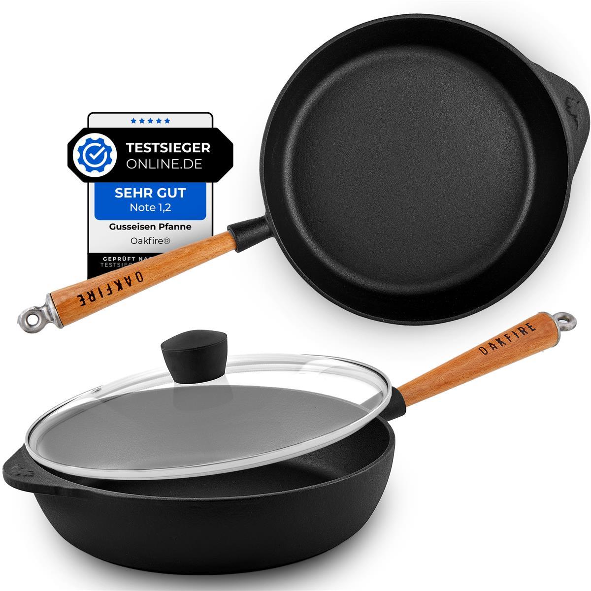 Oakfire Schmorpfanne Gusseisen 28 cm Induktion Schmor-/Bratpfanne mit Non-Stick Patina