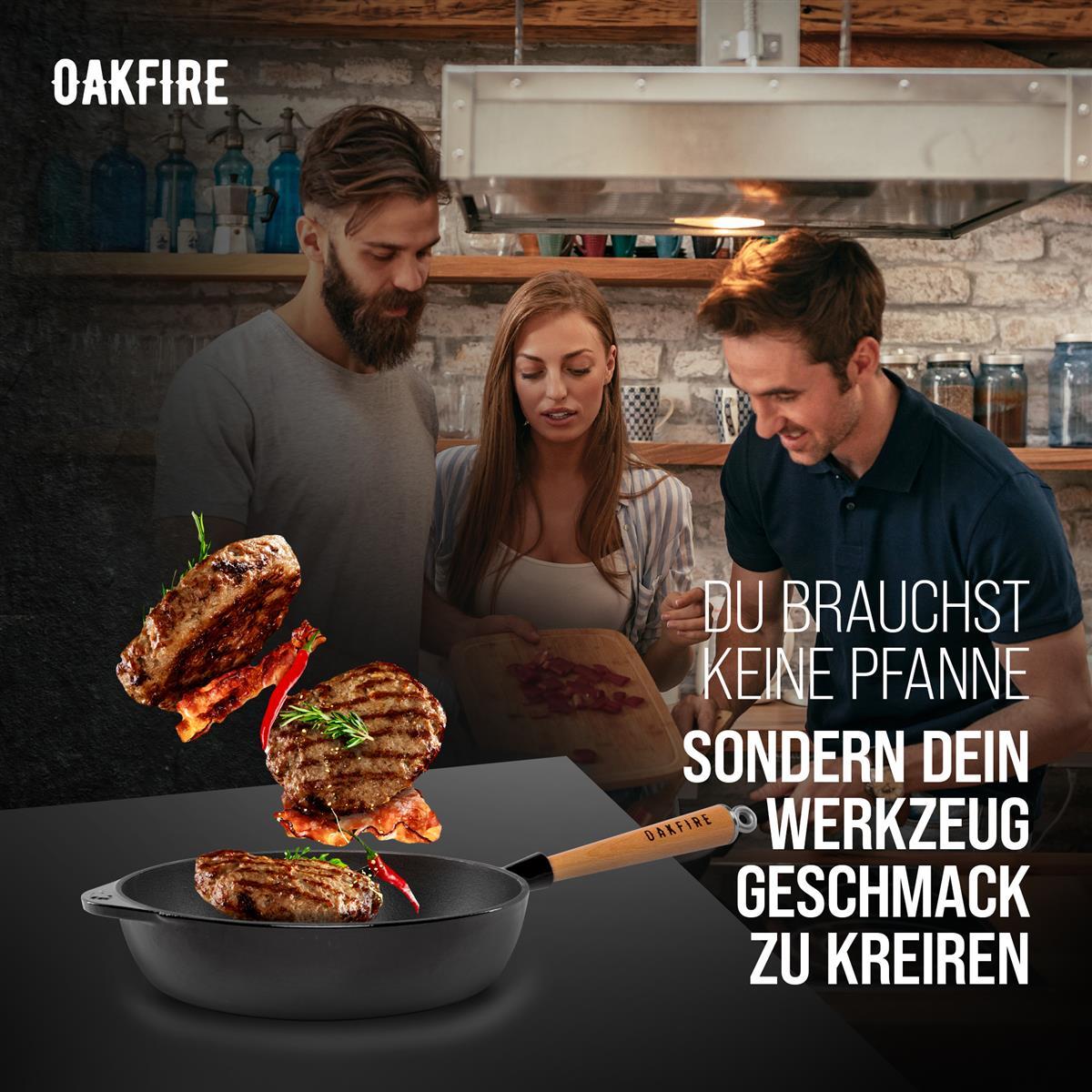 Oakfire Schmorpfanne Gusseisen 28 cm Induktion Schmor-/Bratpfanne mit Non-Stick Patina