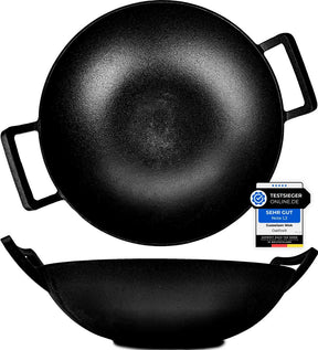Oakfire Wok Gusseisen Groß Induktion, Grill Wok Gusseisern mit Non-Stick Patina