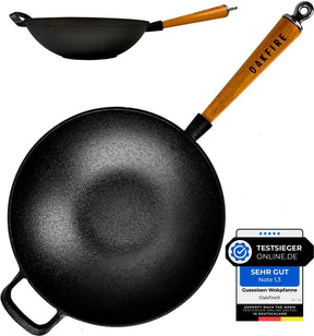 Oakfire Wok Gusseisen Groß Induktion, Grill Wok Gusseisern mit Non-Stick Patina