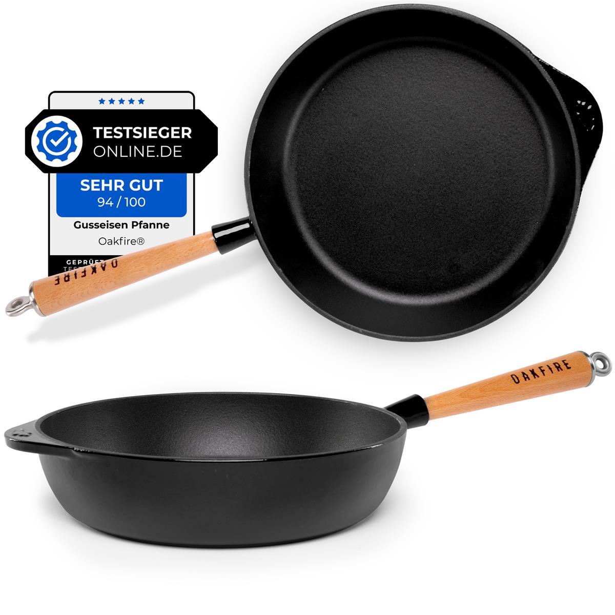Oakfire Schmorpfanne Gusseisen 28 cm Induktion Schmor-/Bratpfanne mit Non-Stick Patina